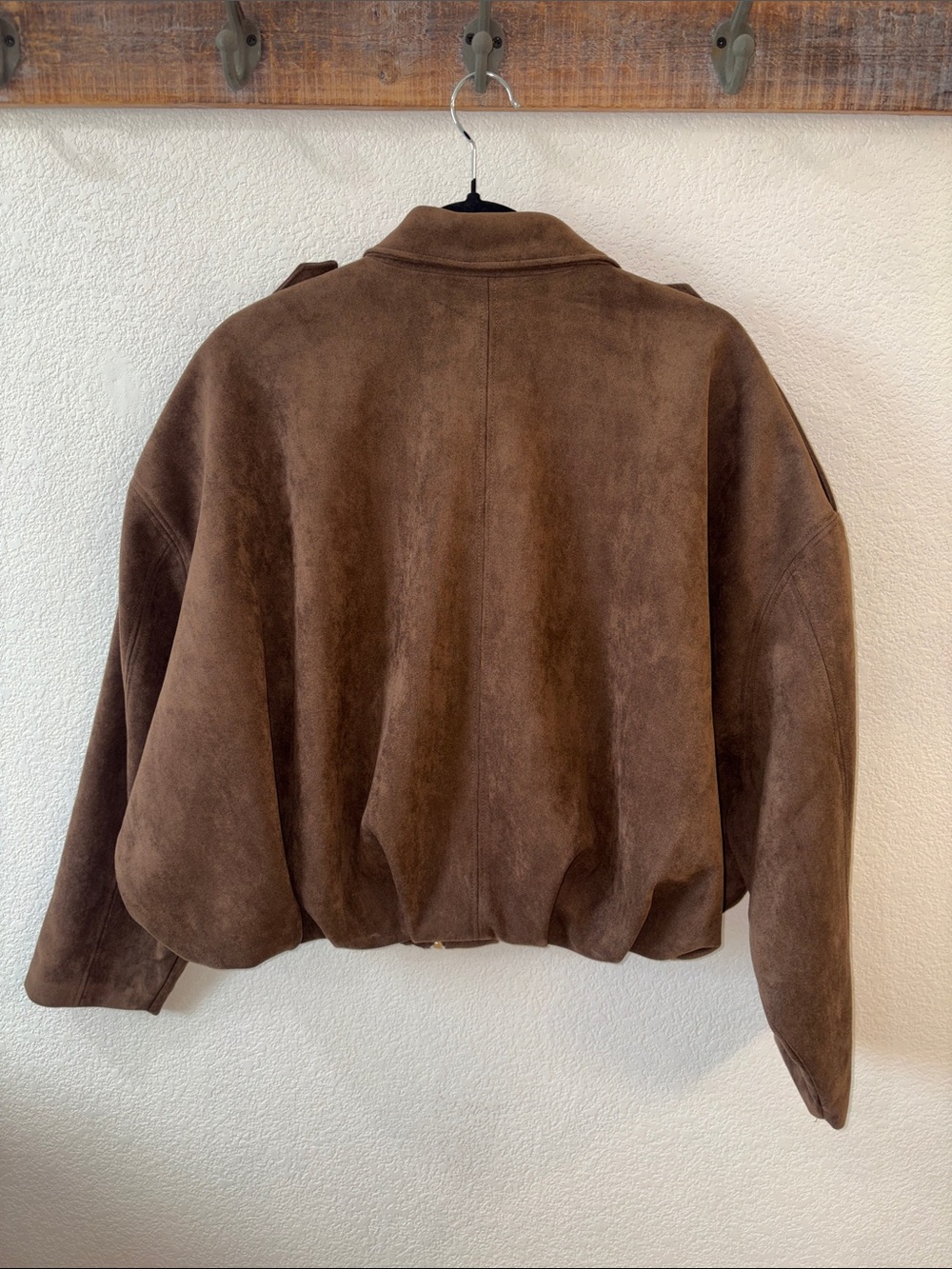Zara Brown Suede Bubble-Hem Bomber Jacket - Picture 4 of 5